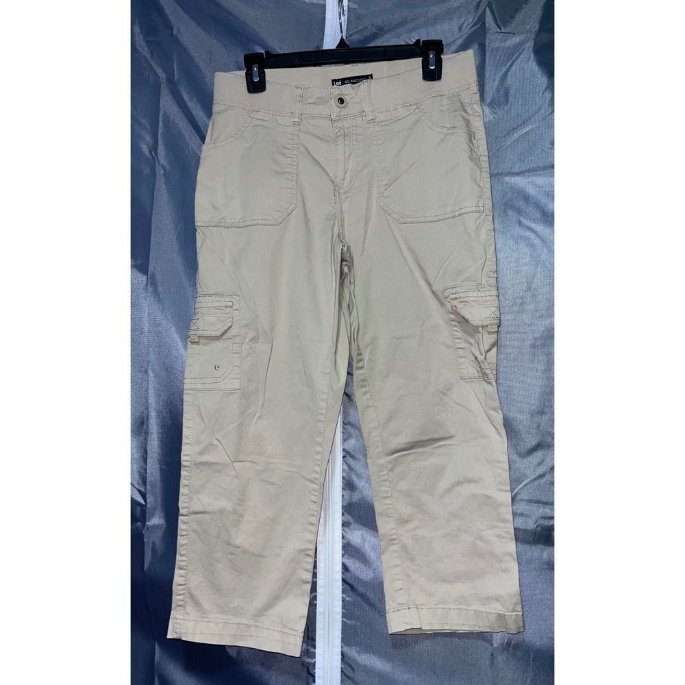 Lee Relaxed Fit Cargo Pants Womens Size 6 Tan Khaki Stretch Utility Y2K Casual